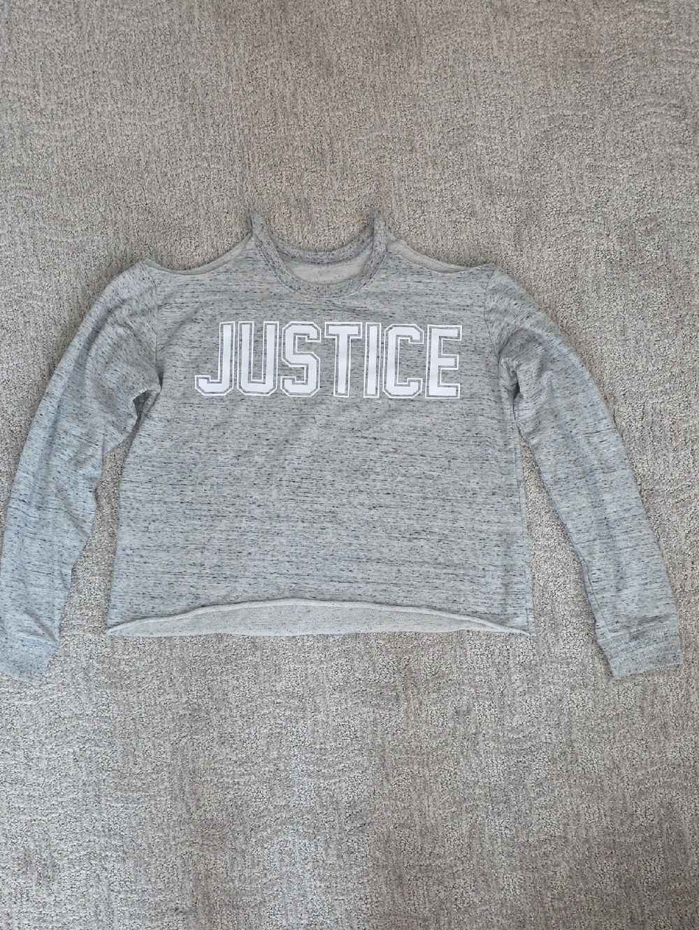 Justice 14/16 Heather Gray Cold Shoulder Crewneck Cropped Boxy Sweatshirt